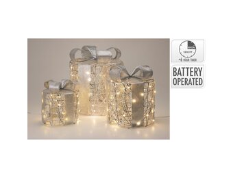 Cadeauset met verlichting | rond | zilver/warm wit