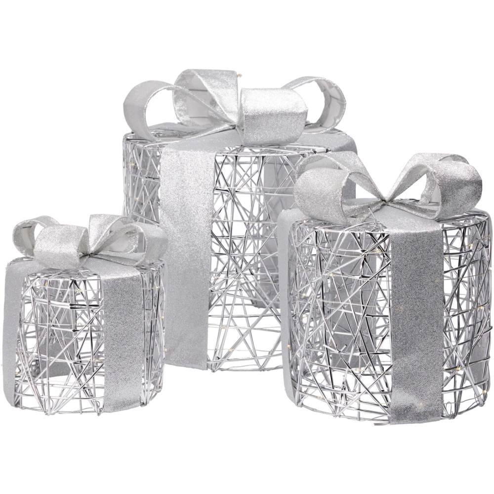 Cadeauset met verlichting | rond | zilver/warm wit