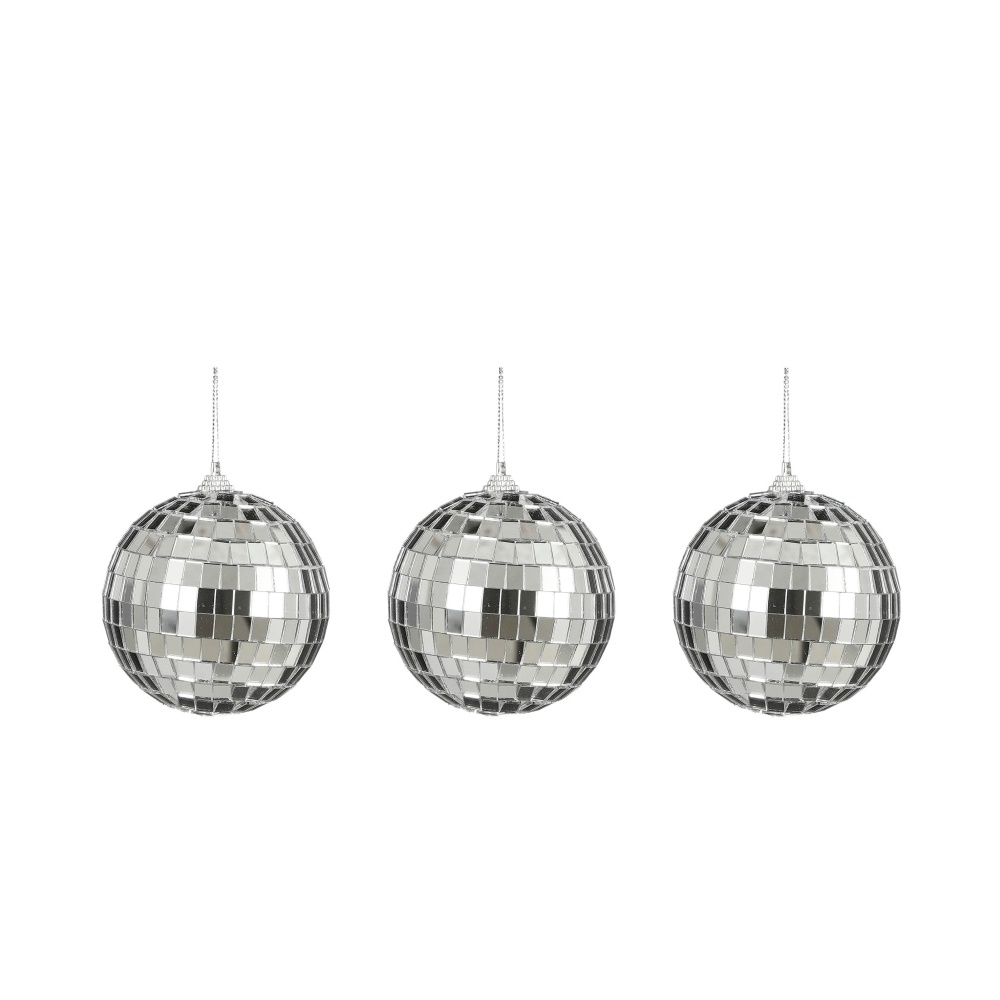 Disco kerstbal | 3-delig | spiegelend | zilver | 8cm