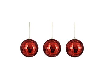 Disco kerstbal | set van 3 | spiegelend | rood | 8cm