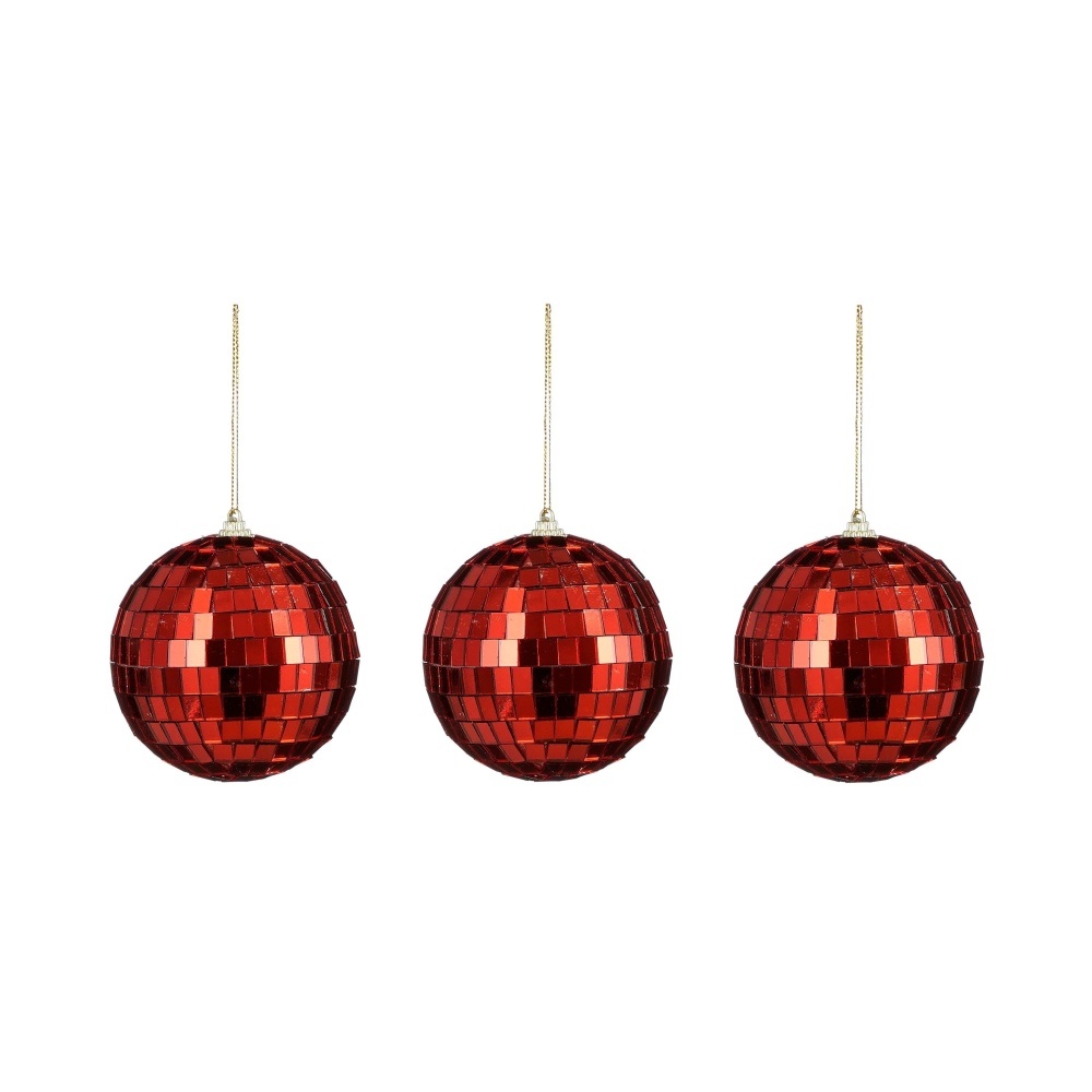 Disco kerstbal | 3-delig | spiegelend | rood | 8cm