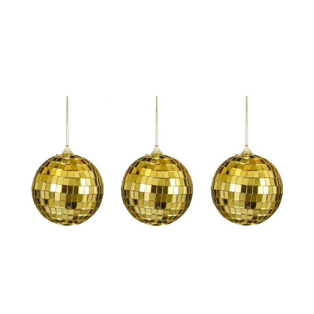 Disco kerstbal | 3-delig | spiegelend | goud | 8cm