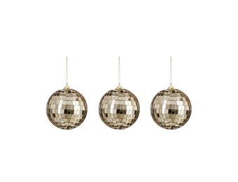 Disco kerstbal | set van 3 | spiegelend | champagne | 8cm