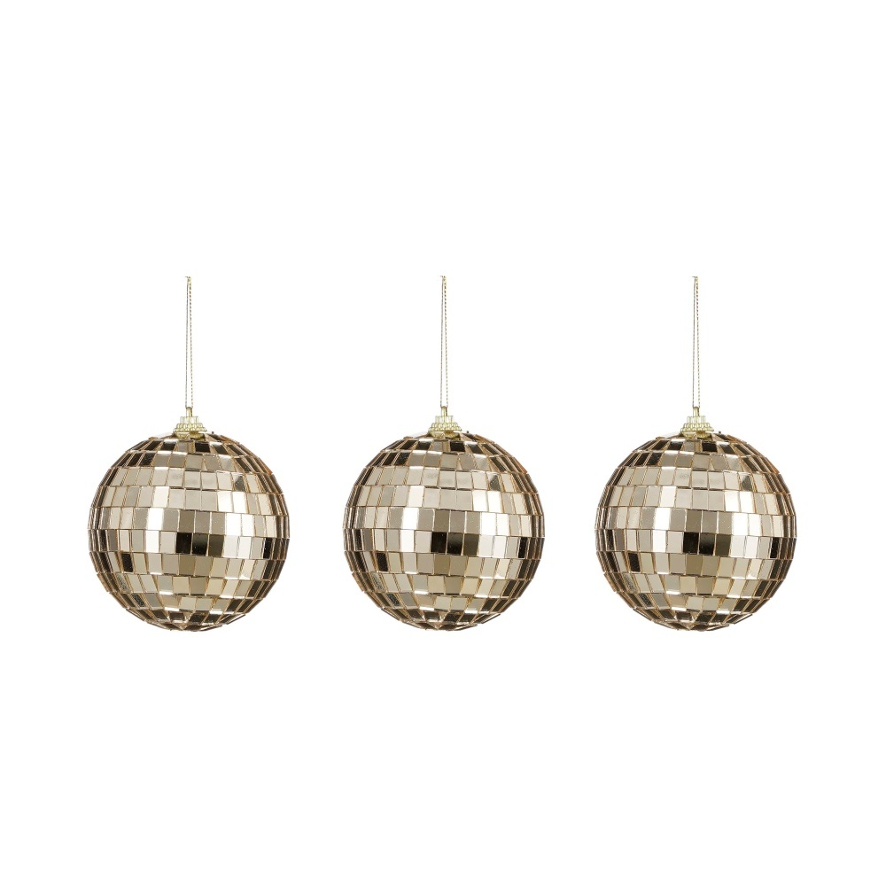 Disco kerstbal | set van 3 | spiegelend | champagne | 8cm