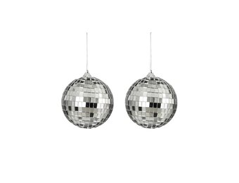 Disco kerstbal | 2-delig | spiegelend | zilver | 10cm