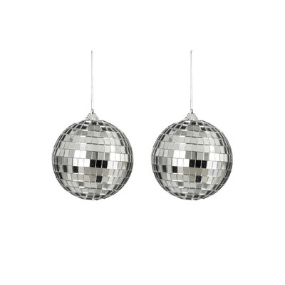 Disco kerstbal | 2-delig | spiegelend | zilver | 10cm
