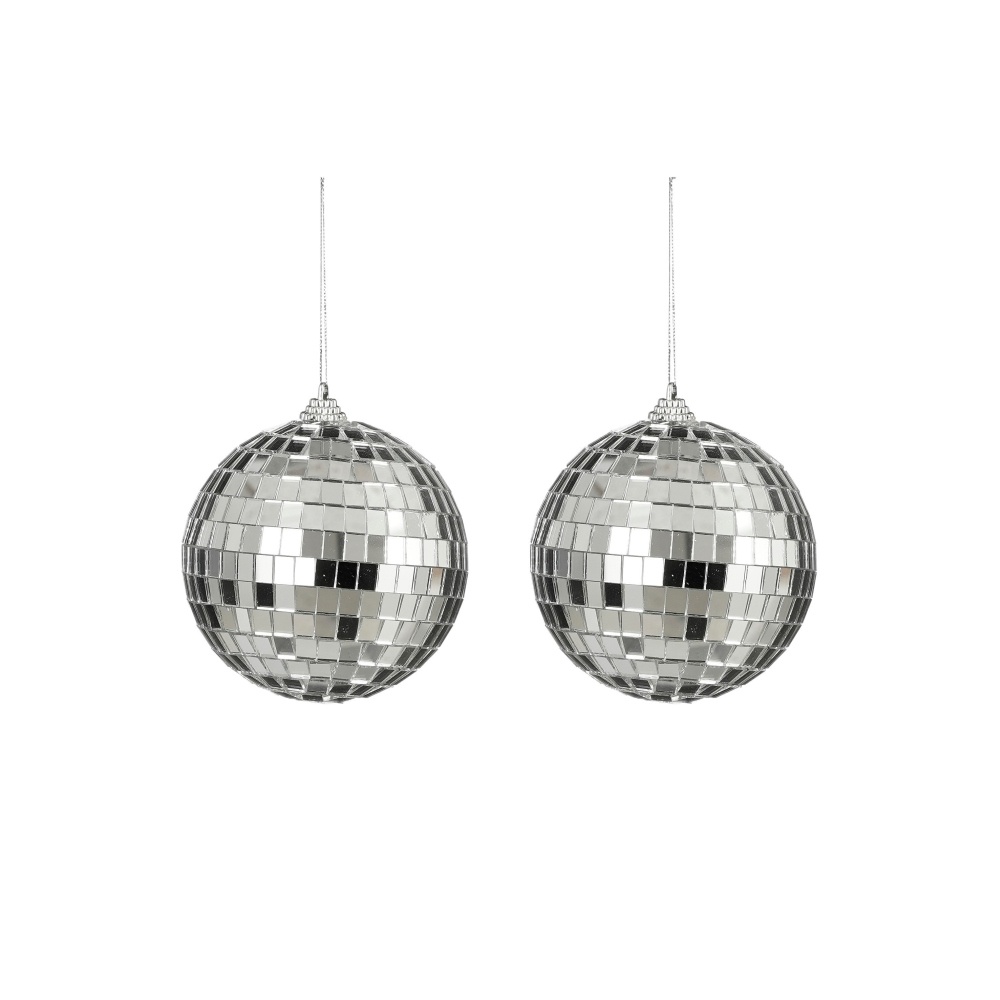 Disco kerstbal | 2-delig | spiegelend | zilver | 10cm