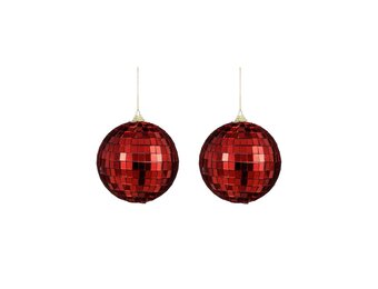Disco kerstbal | 2-delig | spiegelend | rood | 10cm