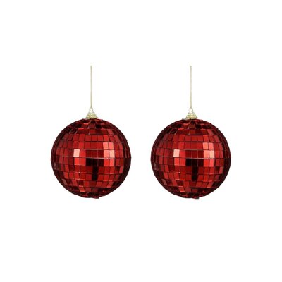 Disco kerstbal | 2-delig | spiegelend | rood | 10cm