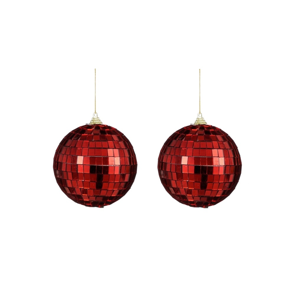 Disco kerstbal | 2-delig | spiegelend | rood | 10cm