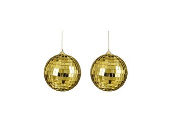 Disco kerstbal | 2-delig | spiegelend | goud | 10cm