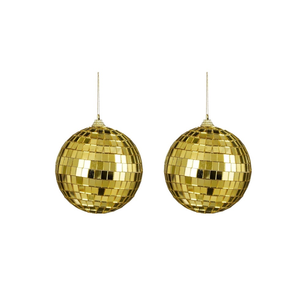 Disco kerstbal | 2-delig | spiegelend | goud | 10cm