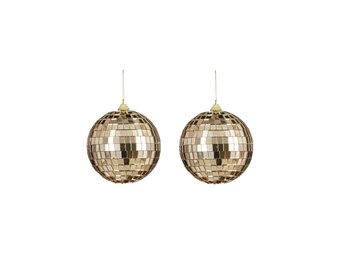 Disco kerstbal | 2-delig | spiegelend | champagne | 10cm