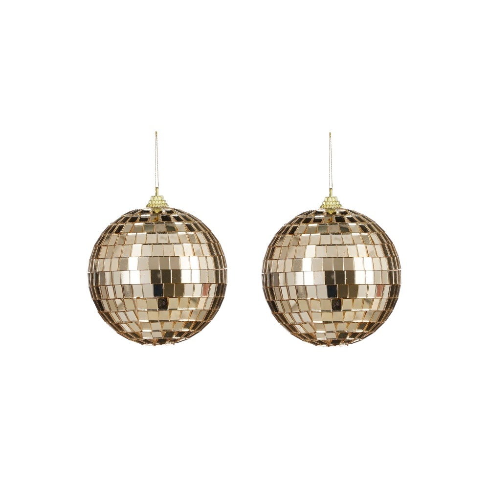 Disco kerstbal | 2-delig | spiegelend | champagne | 10cm