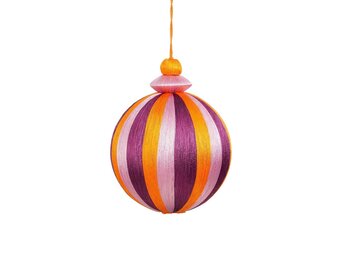 Kerstbal groot | paars/wit/oranje | plastic | 15cm