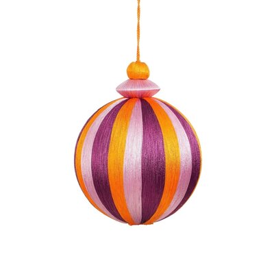 Kerstbal groot | paars/wit/oranje | plastic | 15cm