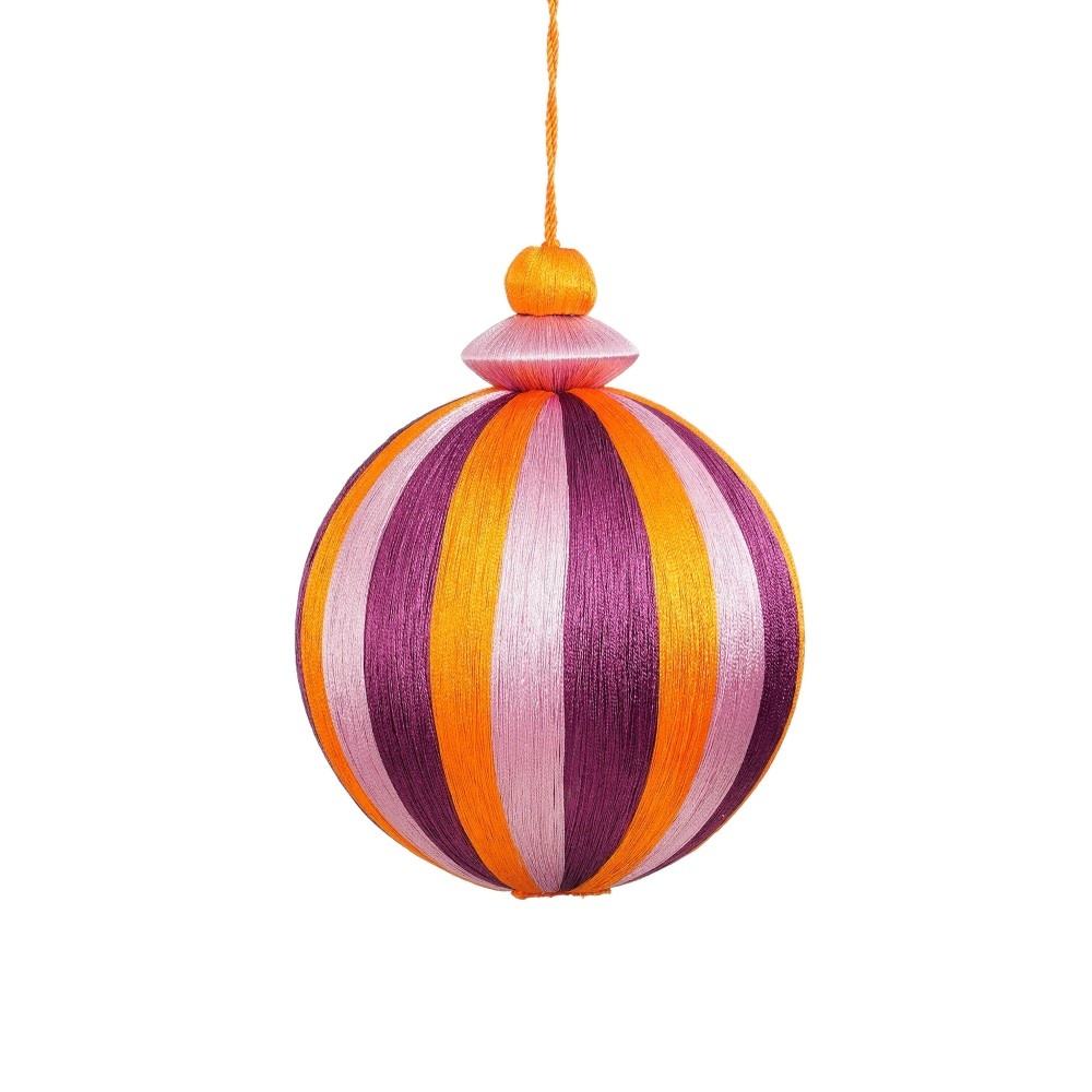 Kerstbal | paars/wit/oranje | plastic | 15cm