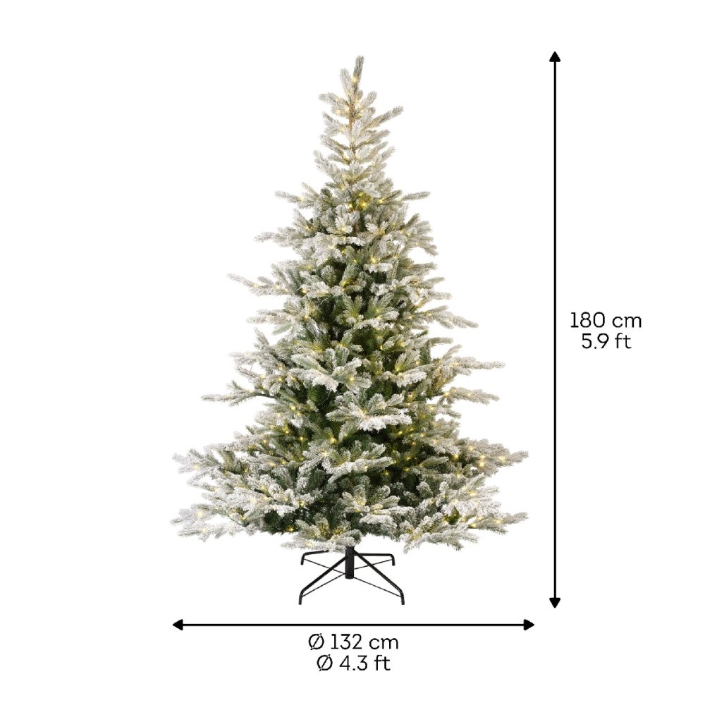 Grandis Fir Snowy kunstkerstboom 180ø132cm | wit/met sneeuw met 400 LED lampjes