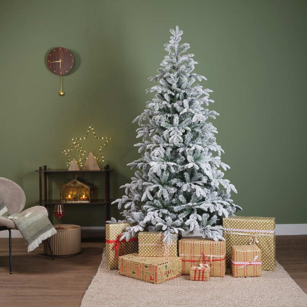 Balsamea Fir kunstkerstboom 180xø115cm | wit/met sneeuw