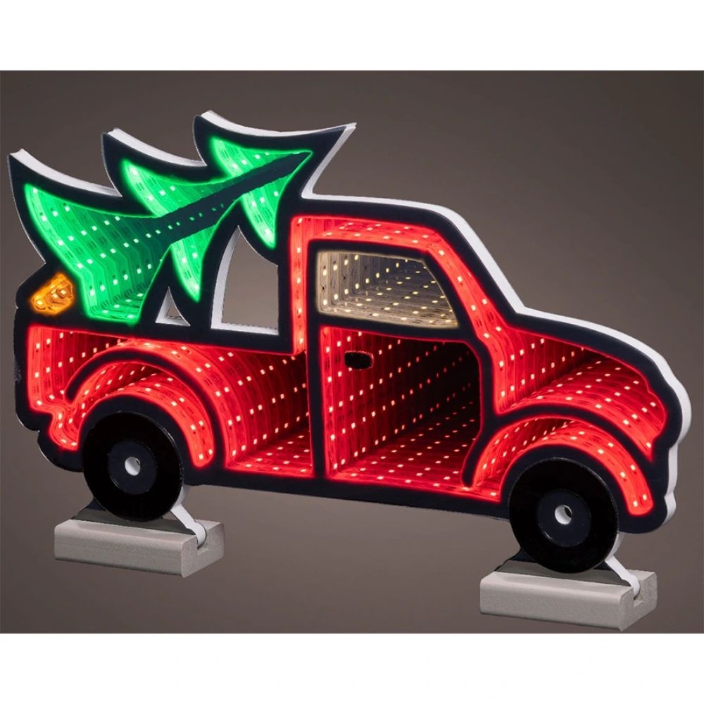 Auto met kerstboom infinity lamp | kunststof | rood/groen | 24,5cm