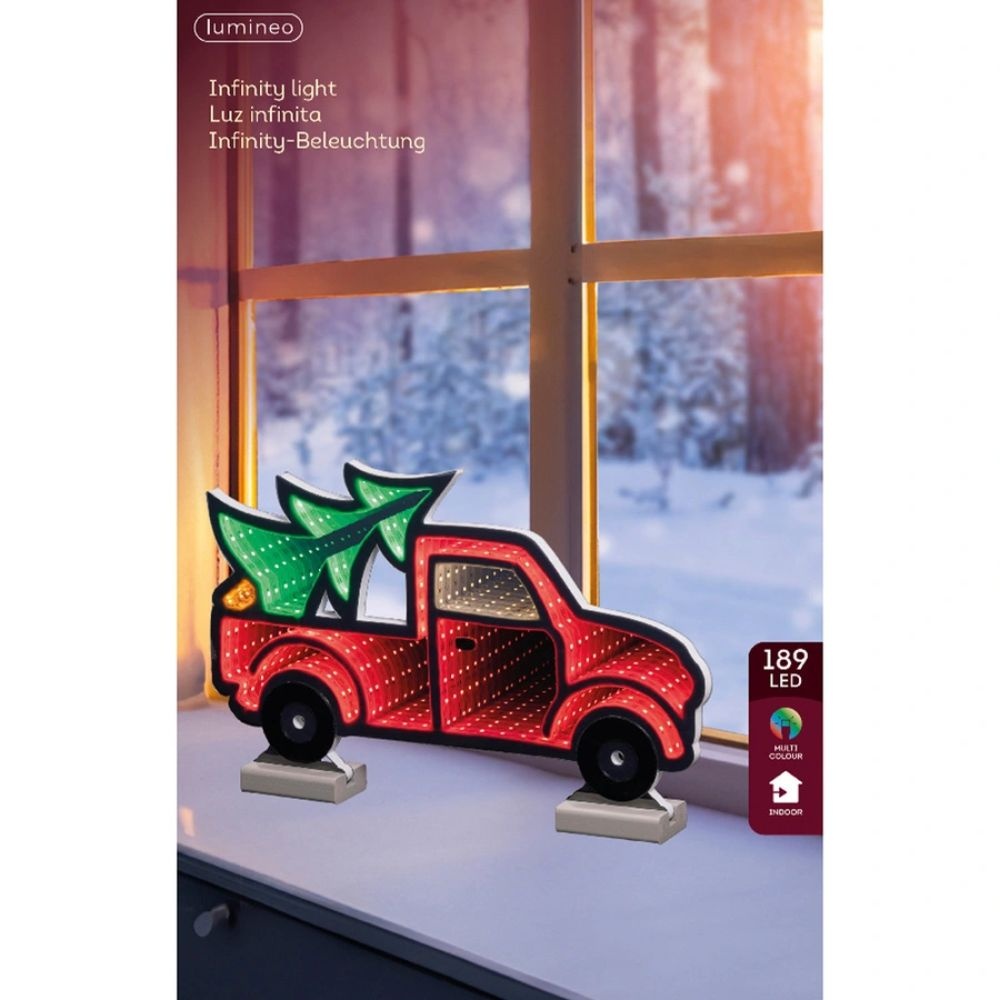 Auto met kerstboom infinity lamp | kunststof | rood/groen | 24,5cm