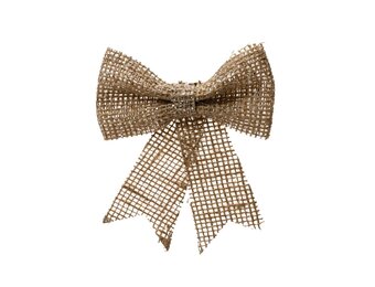 Kerststrik | 2-delig | jute met zilveren glitters | 13cm