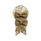 Kerststrik | 2-delig | jute met zilveren glitters | 13cm