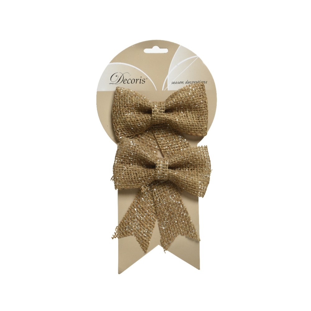 Kerststrik | 2-delig | jute met zilveren glitters | 13cm