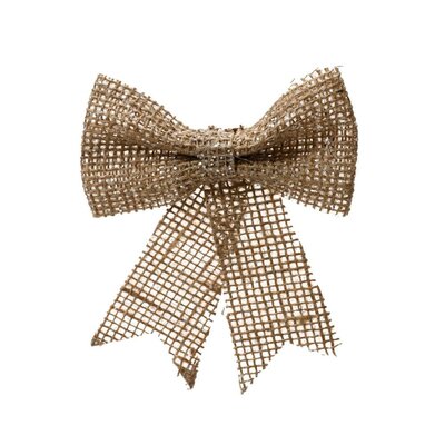 Kerststrik | jute met zilveren glitters | 24cm