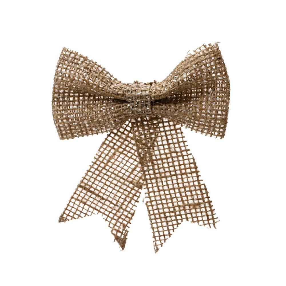 Kerststrik | jute met zilveren glitters | 24cm