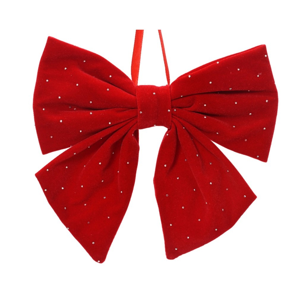 Kerststrik | polyester/fluweel | rood | 24cm