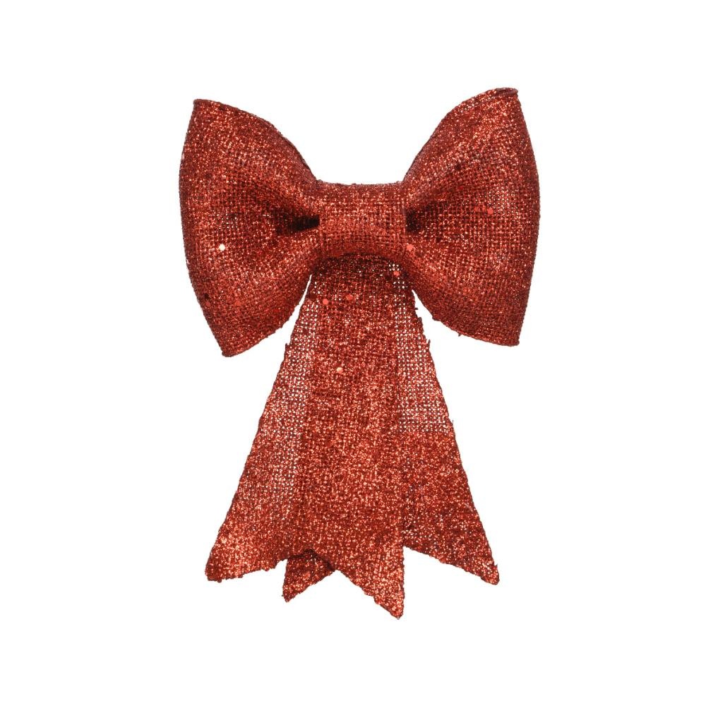 Kerststrik | plastic | rood met glitters | 14cm