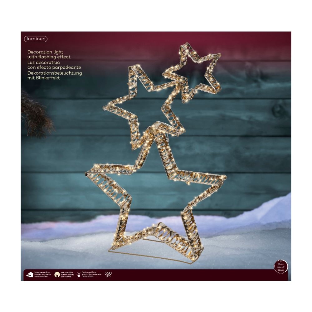 Sterren met verlichting | kunststof | goud/warm wit | 80cm