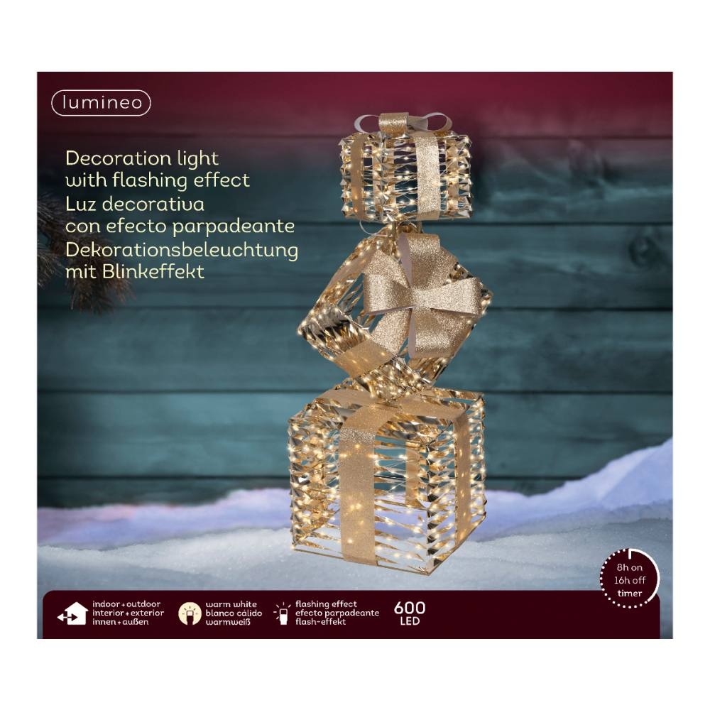 Pakjes met verlichting | kunststof | goud/warm wit | 73cm
