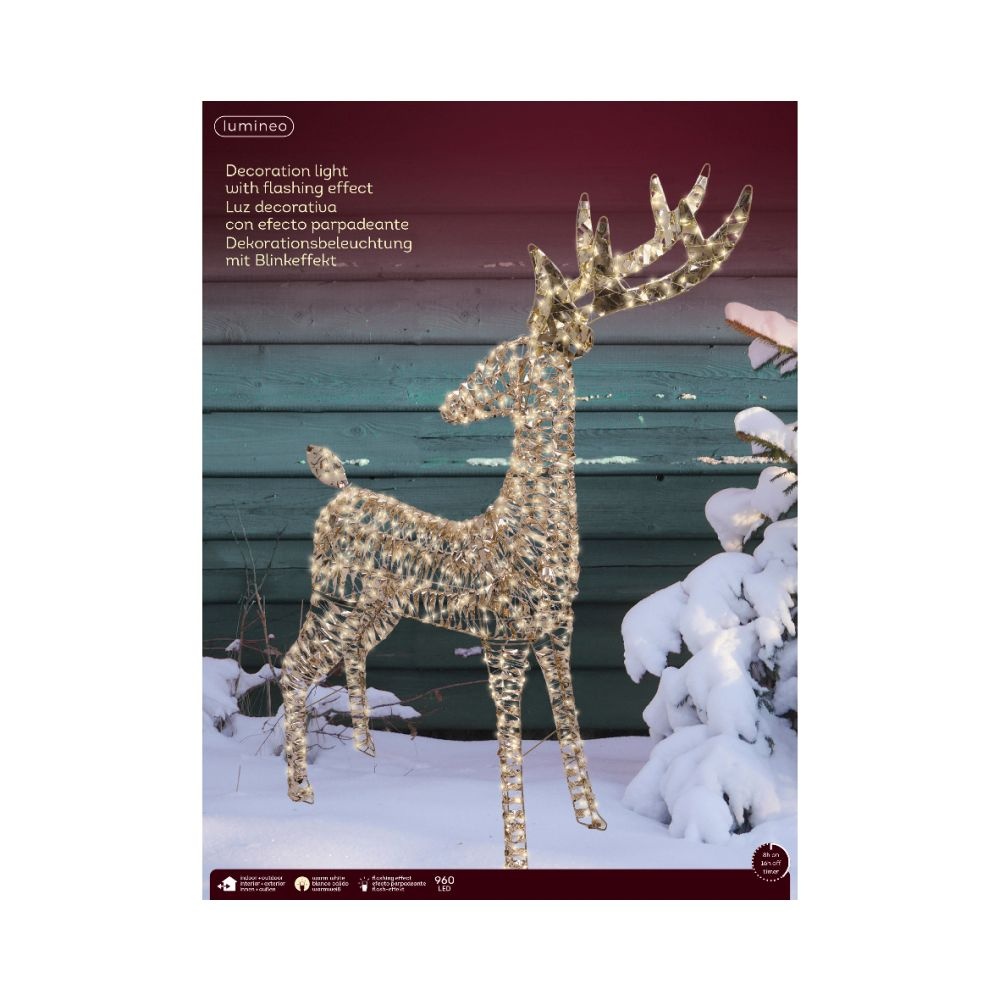 Rendier met verlichting | kunststof | goud/warm wit | 130cm