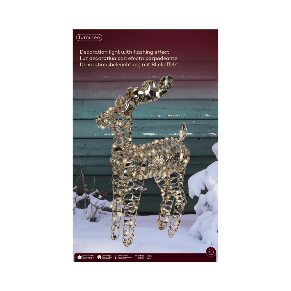 Rendier met verlichting | kunststof | goud/warm wit | 66cm