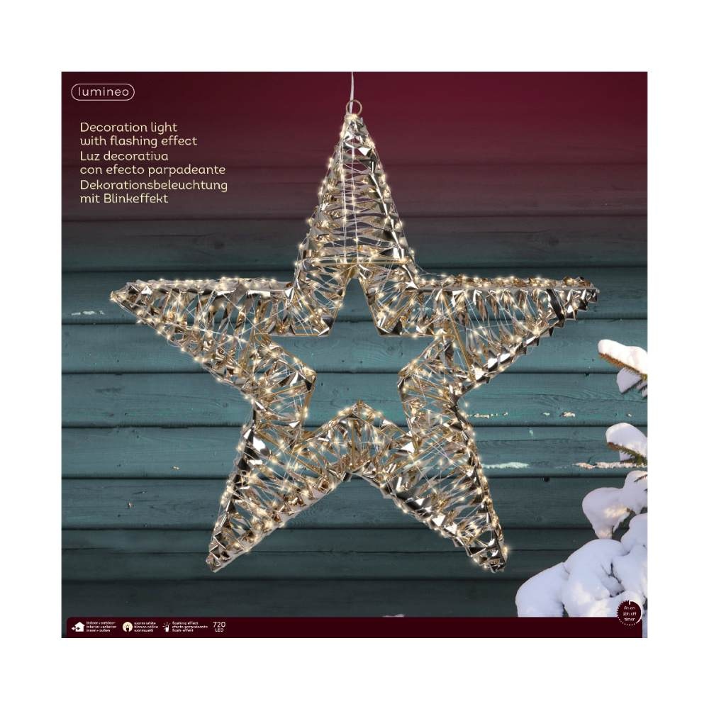 Kerstster met verlichting | kunststof | goud/warm wit | 60cm