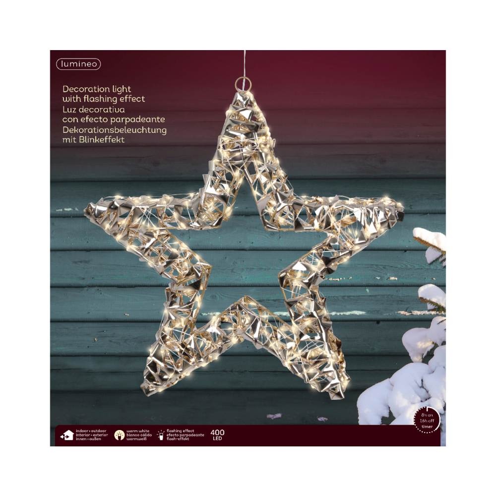 Kerstster met verlichting | kunststof | goud/warm wit | 38cm