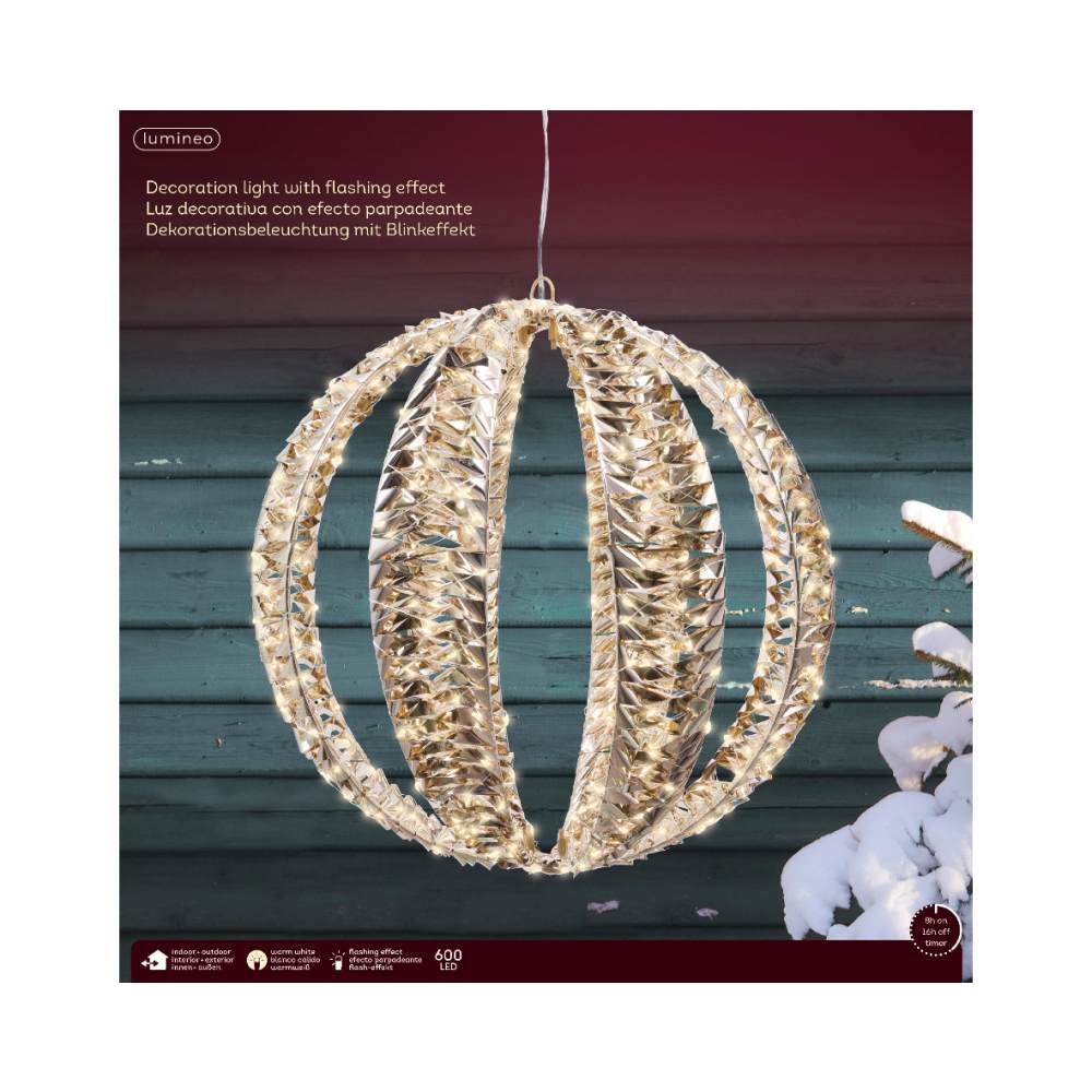 Bal met verlichting | kunststof | goud/warm wit | 40cm