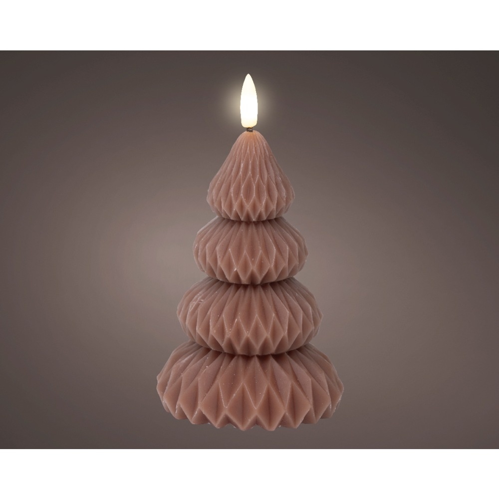 LED kerstboom kaars | wax | bruin/warm wit | ø9x13,5cm