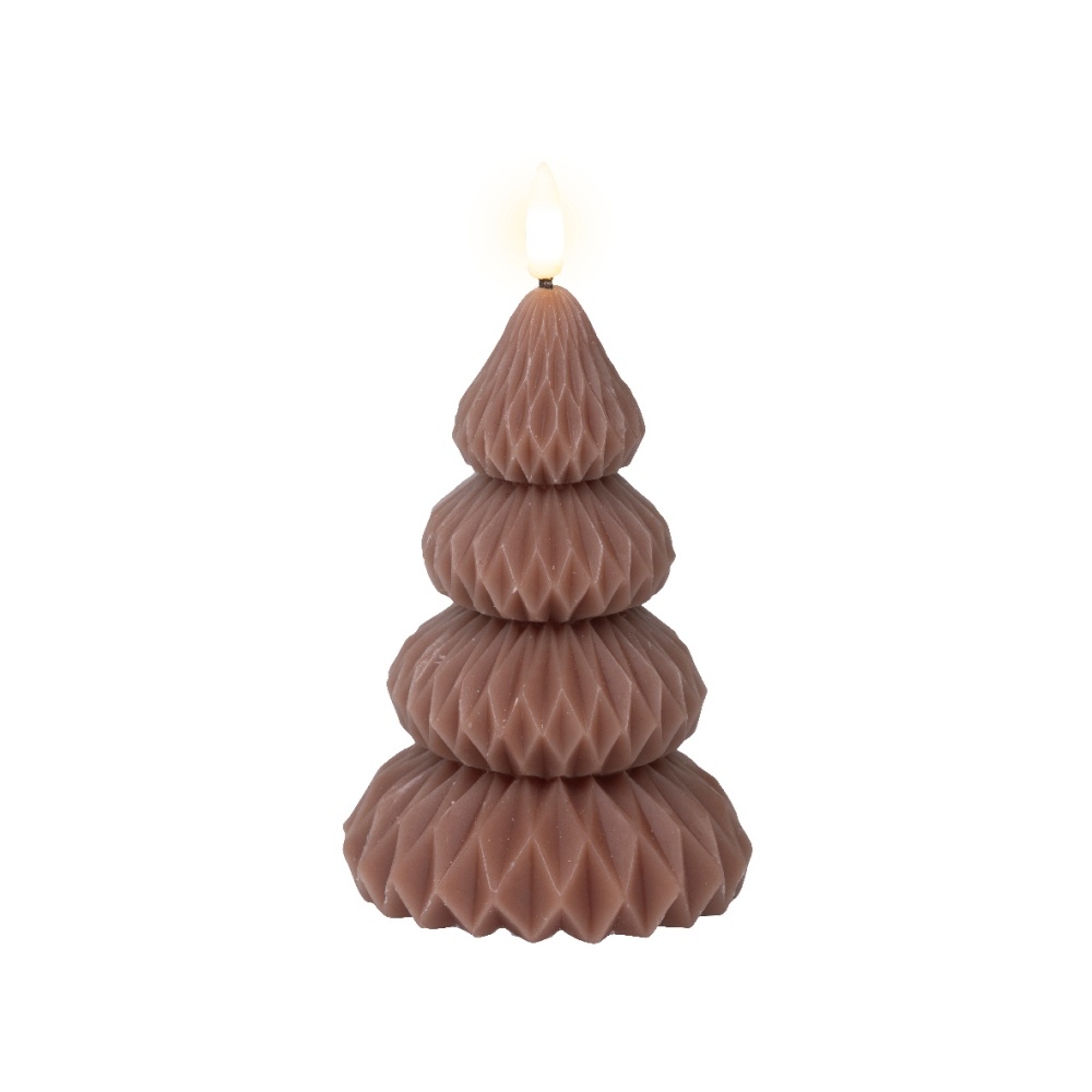 LED kerstboom kaars | wax | bruin/warm wit | ø9x13,5cm