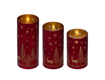 LED kaarsen met sterren set van 3 | wax | rood/warm wit | ø7,5x15/12,5/10cm