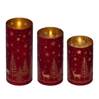 LED kaarsen met sterren set van 3 | wax | rood/warm wit | ø7,5x15/12,5/10cm
