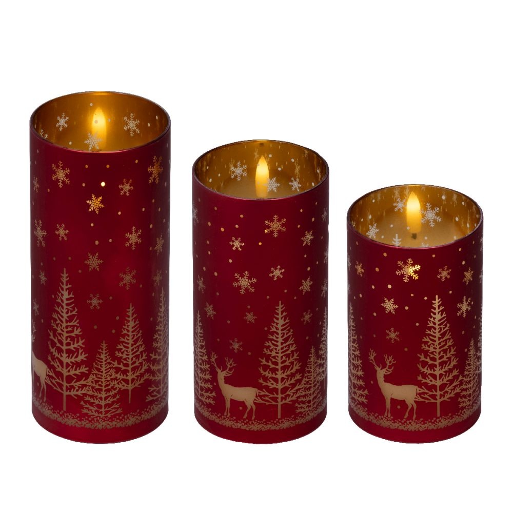 LED kaarsen met sterren set van 3 | wax | rood/warm wit | ø7,5x15/12,5/10cm