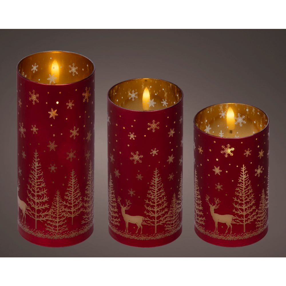 LED kaarsen met sterren set van 3 | wax | rood/warm wit | ø7,5x15/12,5/10cm