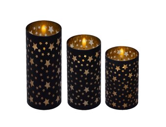 LED kaarsen met sterren set van 3 | wax | goud/warm wit | ø7,5x15/12,5/10cm