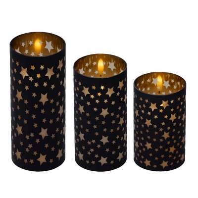 LED kaarsen met sterren set van 3 | wax | goud/warm wit | ø7,5x15/12,5/10cm