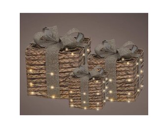 Cadeaus met LED lampjes | 3-delig | jute