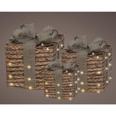 Cadeaus met LED lampjes | 3-delig | jute