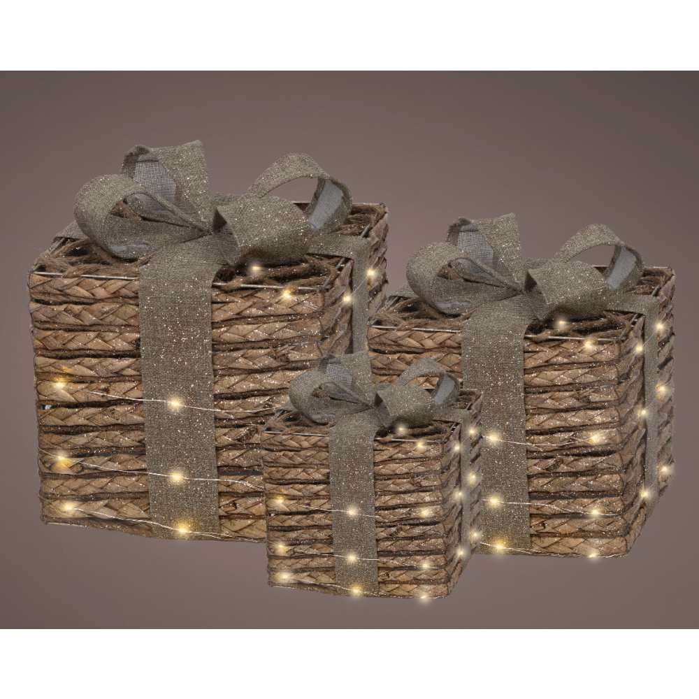 Cadeaus met LED lampjes | 3-delig | jute